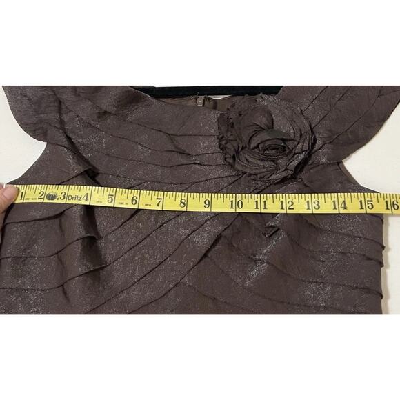 London Times Women’s Sable Brown Flutter Sleeve Cocktail Dress w/Rosette Size 6 - Picture 11 of 16